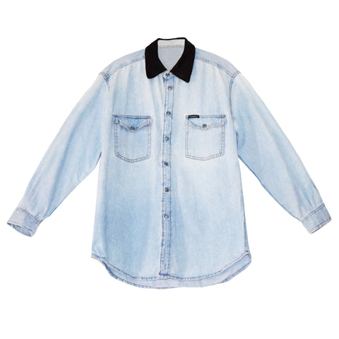 VINTAGE "LEATHER COLLAR" LIGHT BLUE DENIM SHIRT