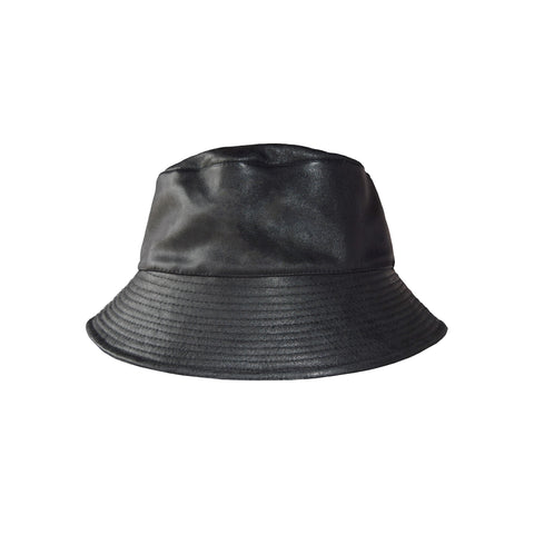 BLACK LEATHER "VERA PELLE" BUCKET HAT